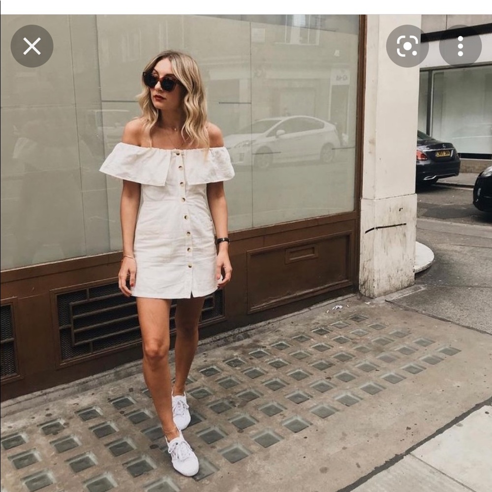 NWT Topshop Petite Mini Linen Off The shoulder Dress Size 8